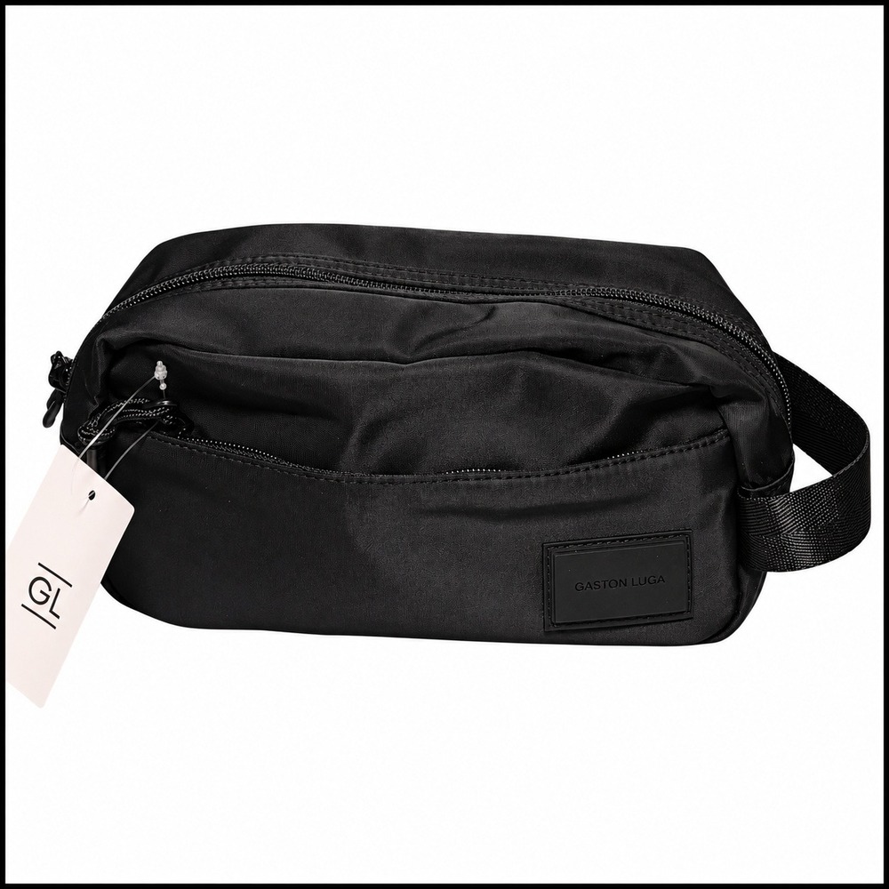 Gaston Luga Black Nylon Toiletry Bag Dopp Kit Travel Organizer Sweden Design